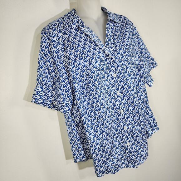 Talbots Womens Shirt Non Iron 16WP Blue Medallion Geometric Short Sleeve Button - Picture 4 of 9
